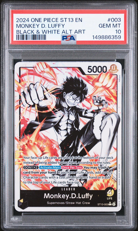 2024 One Piece Starter Deck 13 the Three Brothers Ultra Deck Black and White Alternate Art Monkey D. Luffy #ST13003 PSA 10