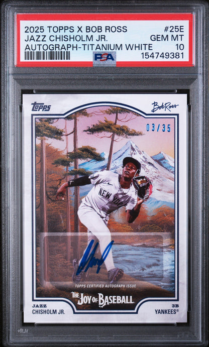 2025 Topps X Bob Ross the Joy of Baseball Autograph-Titanium White Jazz Chisholm Jr. #25E /35 PSA 10
