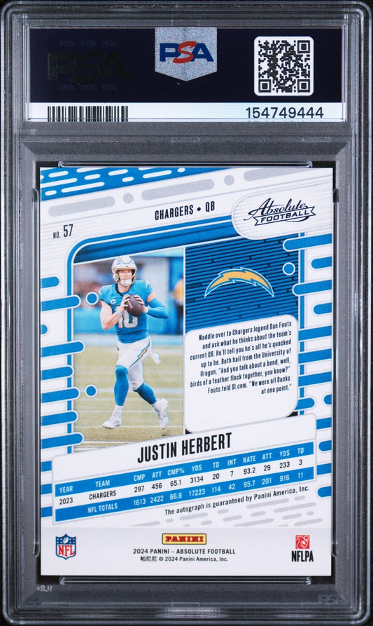 2024 Panini Absolute Signature Rookies Gold Stars Justin Herbert #57 10/10 PSA 9