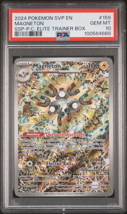 2024 Pokemon Scarlet and Violet Black Star Promo Surging Sparks Pokemon Center Elite Trainer Box Magneton #159 PSA 10