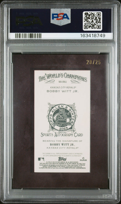 2023 Topps Allen & Ginter Framed Mini Autograph Black Frame Bobby Witt Jr. #MABWJ /25 PSA 8