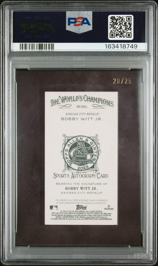 2023 Topps Allen & Ginter Framed Mini Autograph Black Frame Bobby Witt Jr. #MABWJ /25 PSA 8