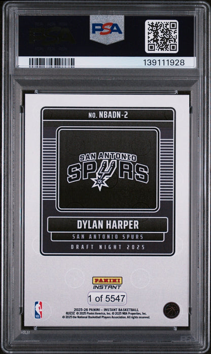 2025 Panini Instant Draft Night Dylan Harper #NBADN2 /5547 /1 PSA 10