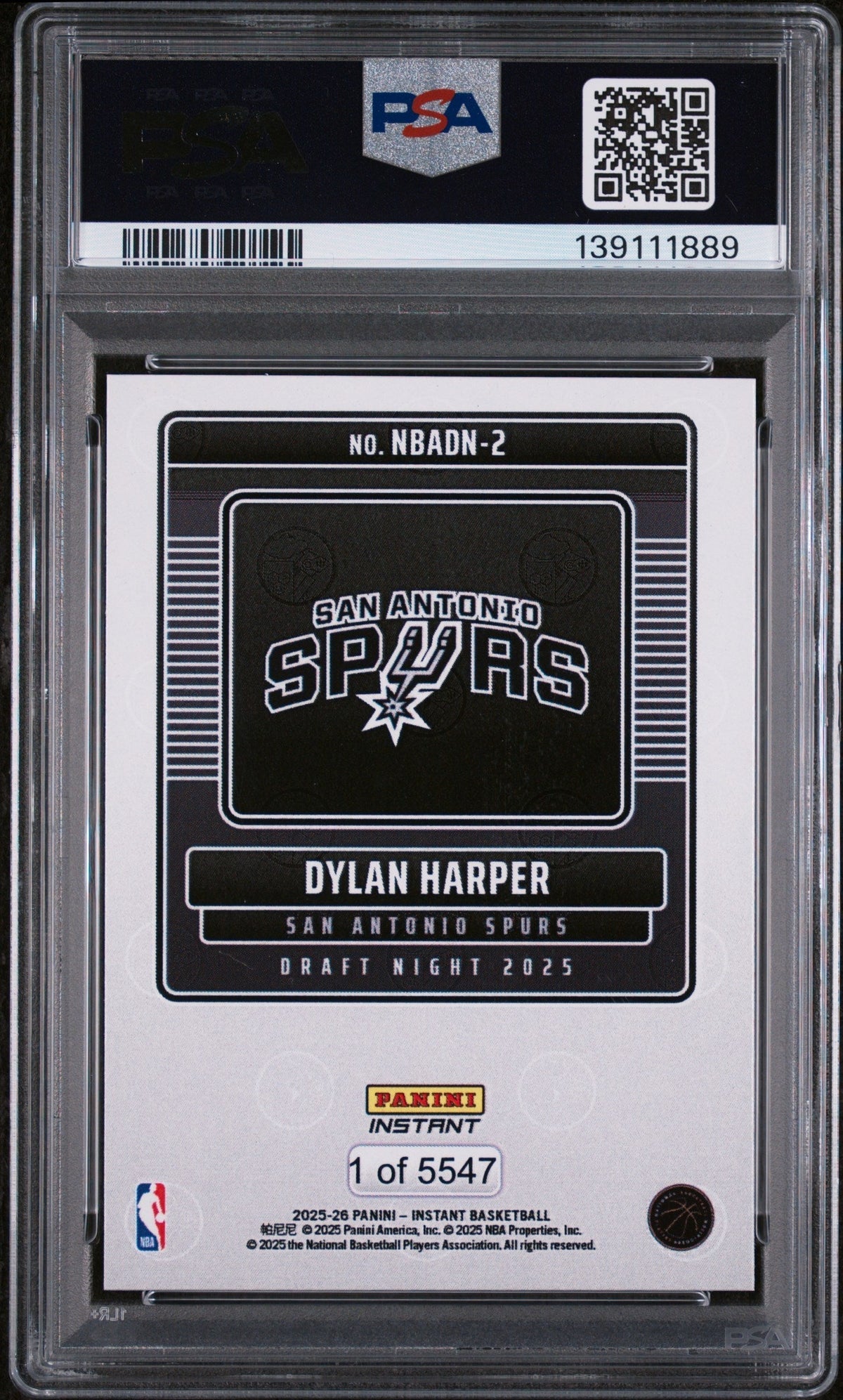 2025 Panini Instant Draft Night Dylan Harper #NBADN2 /5547 PSA 10