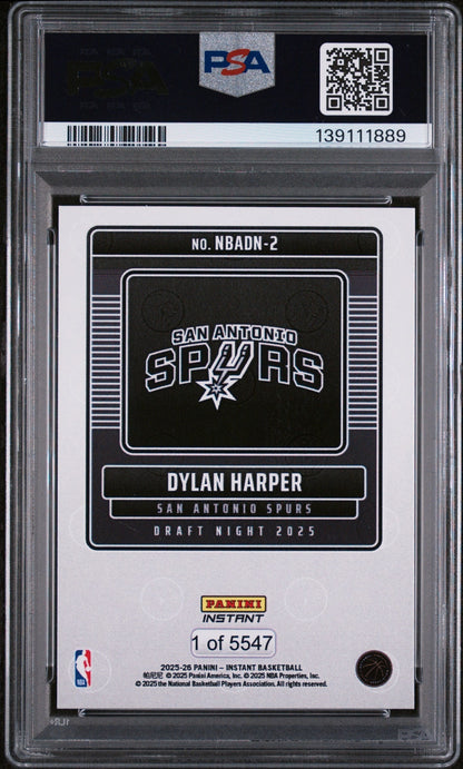 2025 Panini Instant Draft Night Dylan Harper #NBADN2 /5547 PSA 10