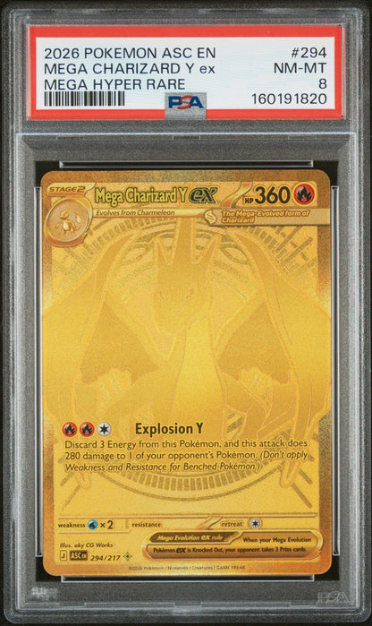 2026 Pokemon Mega Evolution Ascended Heroes Mega Hyper Rare Mega Charizard Y Ex #294 PSA 8