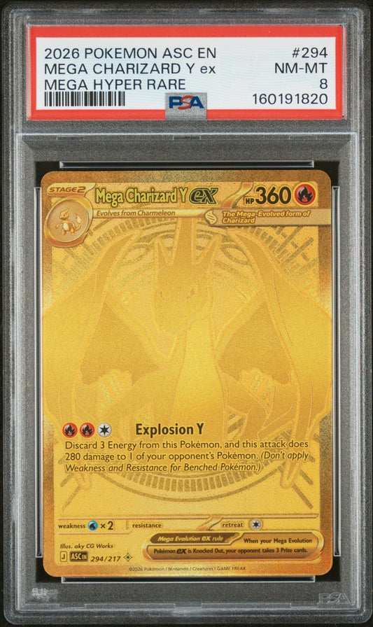 2026 Pokemon Mega Evolution Ascended Heroes Mega Hyper Rare Mega Charizard Y Ex #294 PSA 8