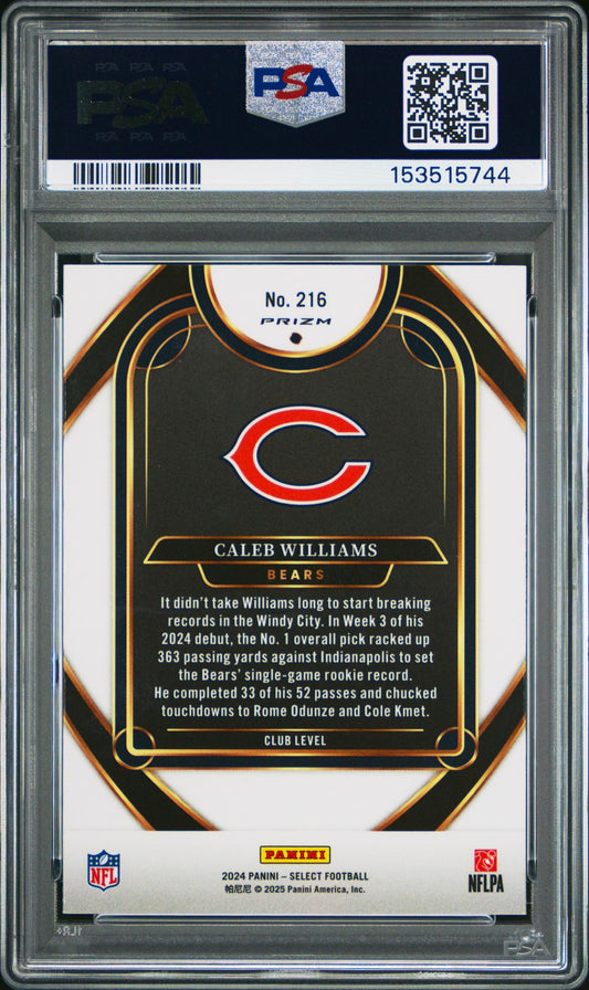 2024 Select Prizm Black and Gold Shock Caleb Williams #216 PSA 10