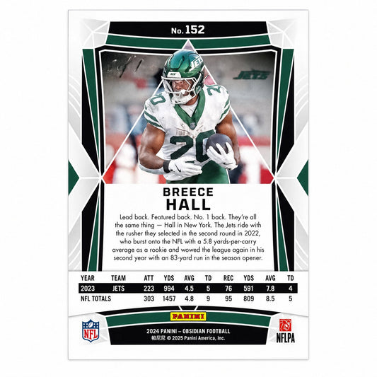 2024 Panini Obsidian 152 Breece Hall Obsidian Jets