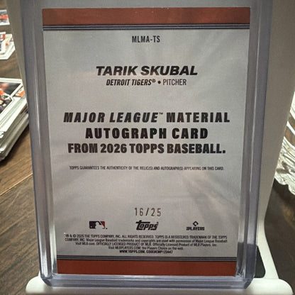 2026 Topps Series 1 Tarik Skubal #MLMA-TS Orange Parallel/Variety Memo