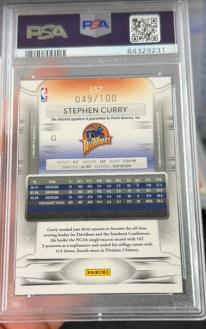 2009 Panini Prestige Stephen Curry #157 D. P. Light Blue Autograph PSA 9 # /100
