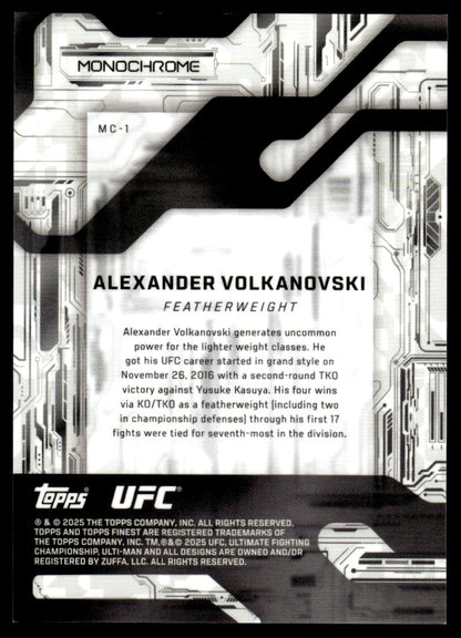 2025 Topps Finest MC-1 Alexander Volkanovski Monochrome