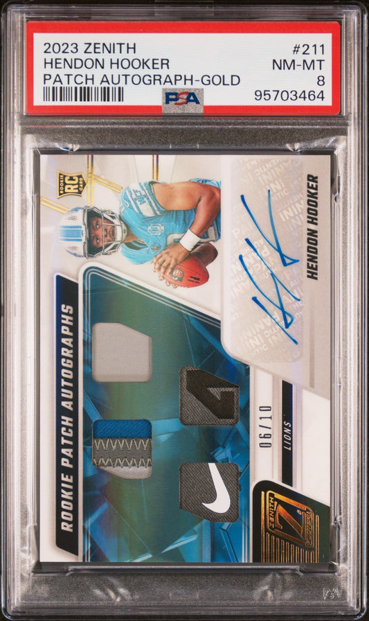 2023 Zenith Patch Auto Gold Hendon Hooker #211 RC /10 PSA 8