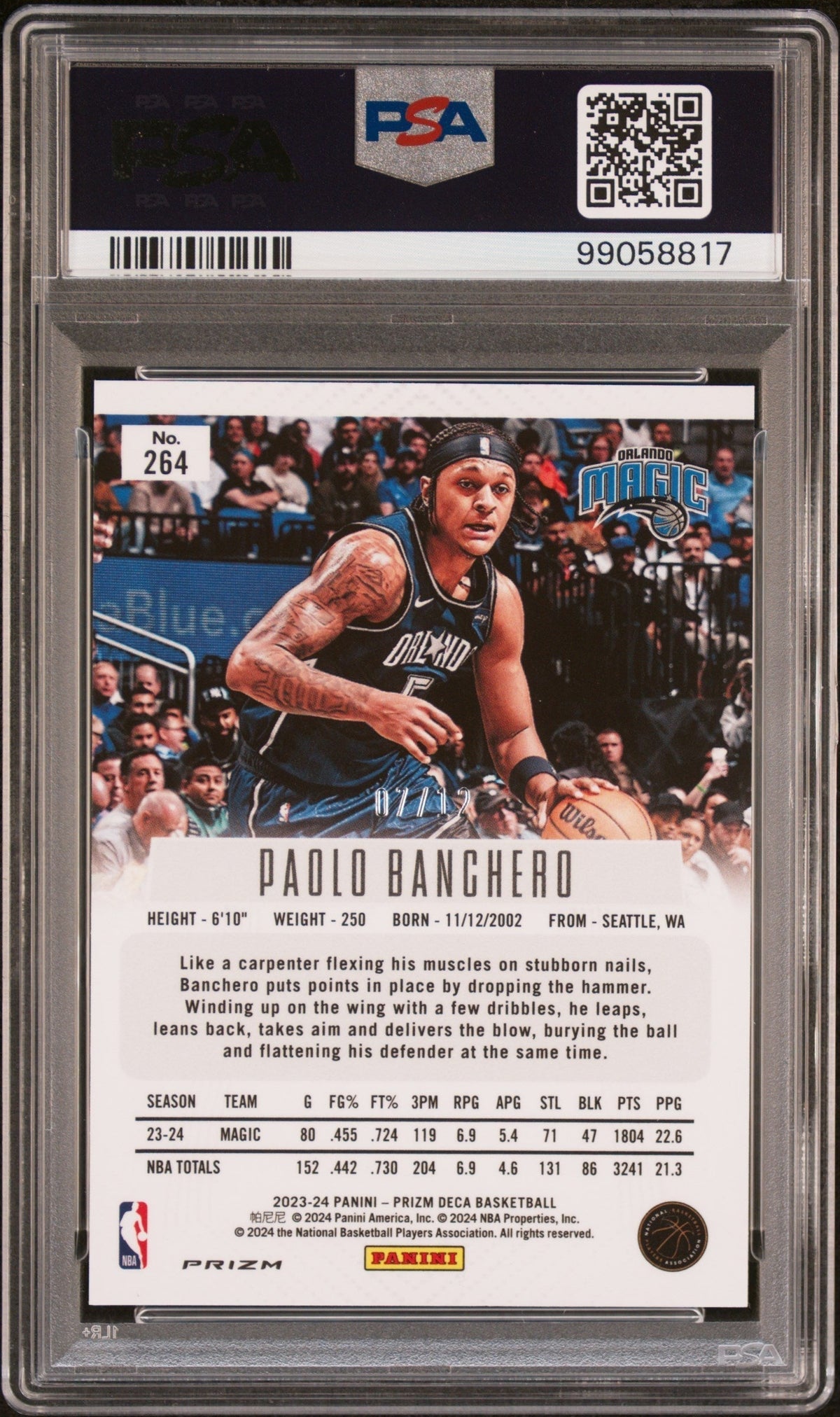 2023 Panini Prizm Deca Green Shimmer Fotl Paolo Banchero #264 /12 PSA 10