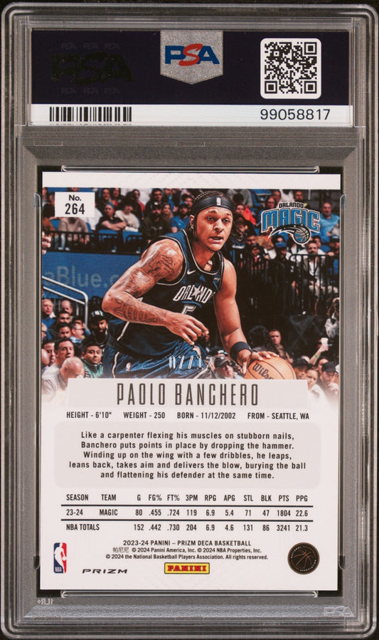 2023 Panini Prizm Deca Green Shimmer Fotl Paolo Banchero #264 /12 PSA 10