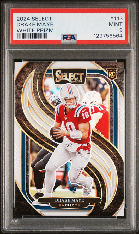 2024 Panini Select Premier Level White Prizm Drake Maye #113 /35 PSA 9