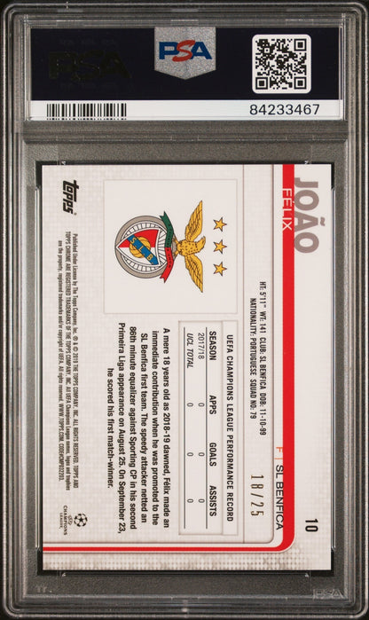 2018 Topps Chrome UEFA Champions League Orange Refractor Joao Felix #10 /25 PSA 8