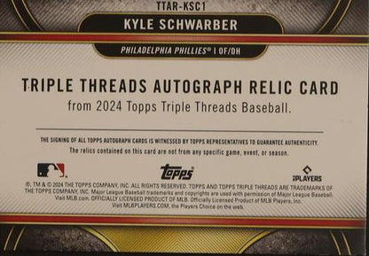 2024 Topps Triple Threads Autograph Relic Kyle Schwarber #TTAR-KSC1 Patch Auto