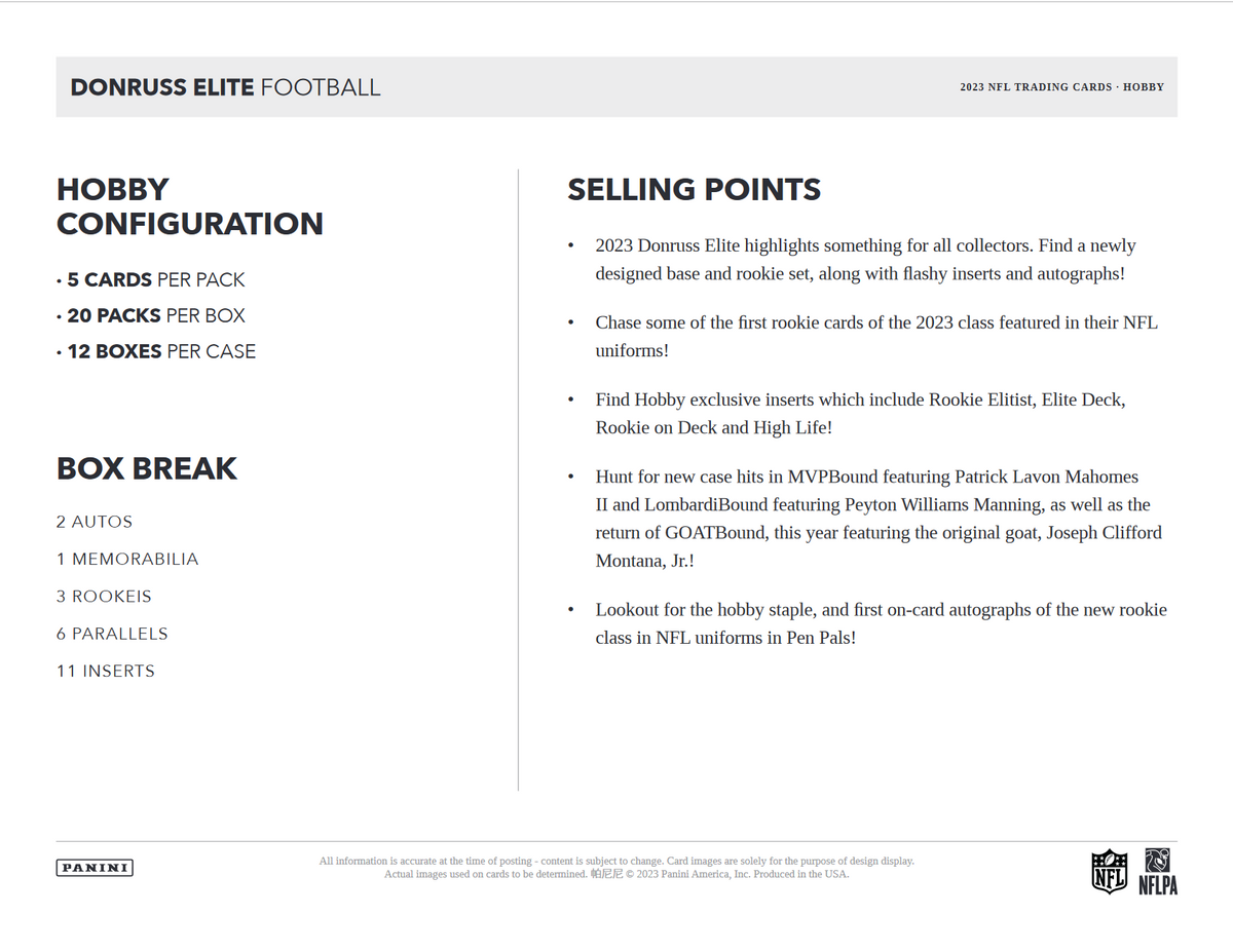 2023 Panini Donruss Elite Football Hobby Box