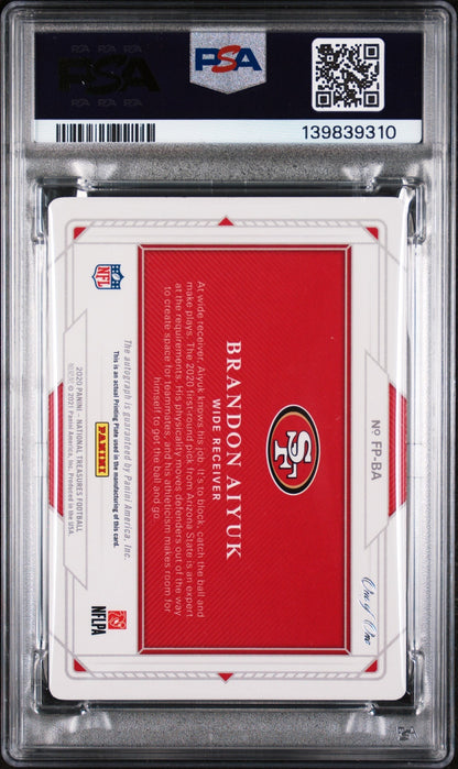 2020 Panini  Rookie Pass Brandon Aiyuk #16 RK. SG. FD. PS Black PP 1/1 PSA 7