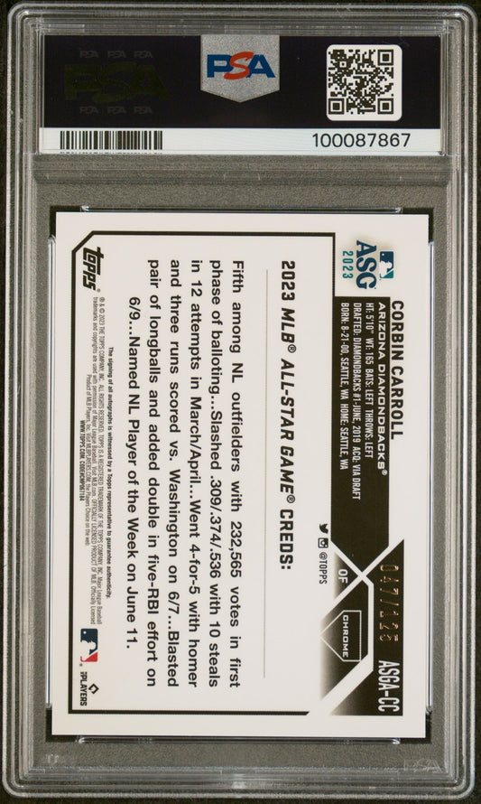2023 Topps Chrome  2023 All-Star Game Auto Corbin Carroll #CC  X Fractor PSA 10