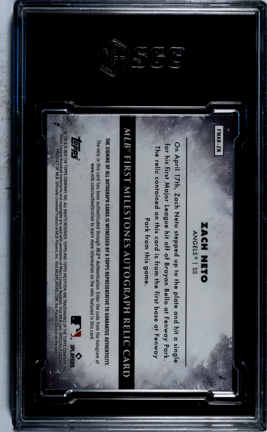 2023 Topps Inception Zach Neto #FMAR-ZN First Auto Relic Red 25 SGC 8 Auto 10