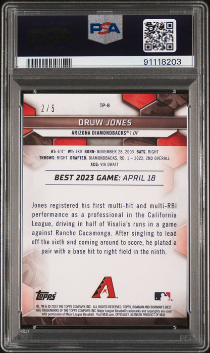 2023 Bowman's Best Top Prospects Druw Jones #TP8 Red Lava PSA 8