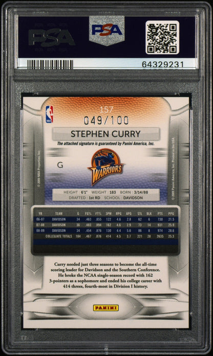 2009 Panini Prestige Stephen Curry #157 D. P. Light Blue Autograph PSA 9 # /100