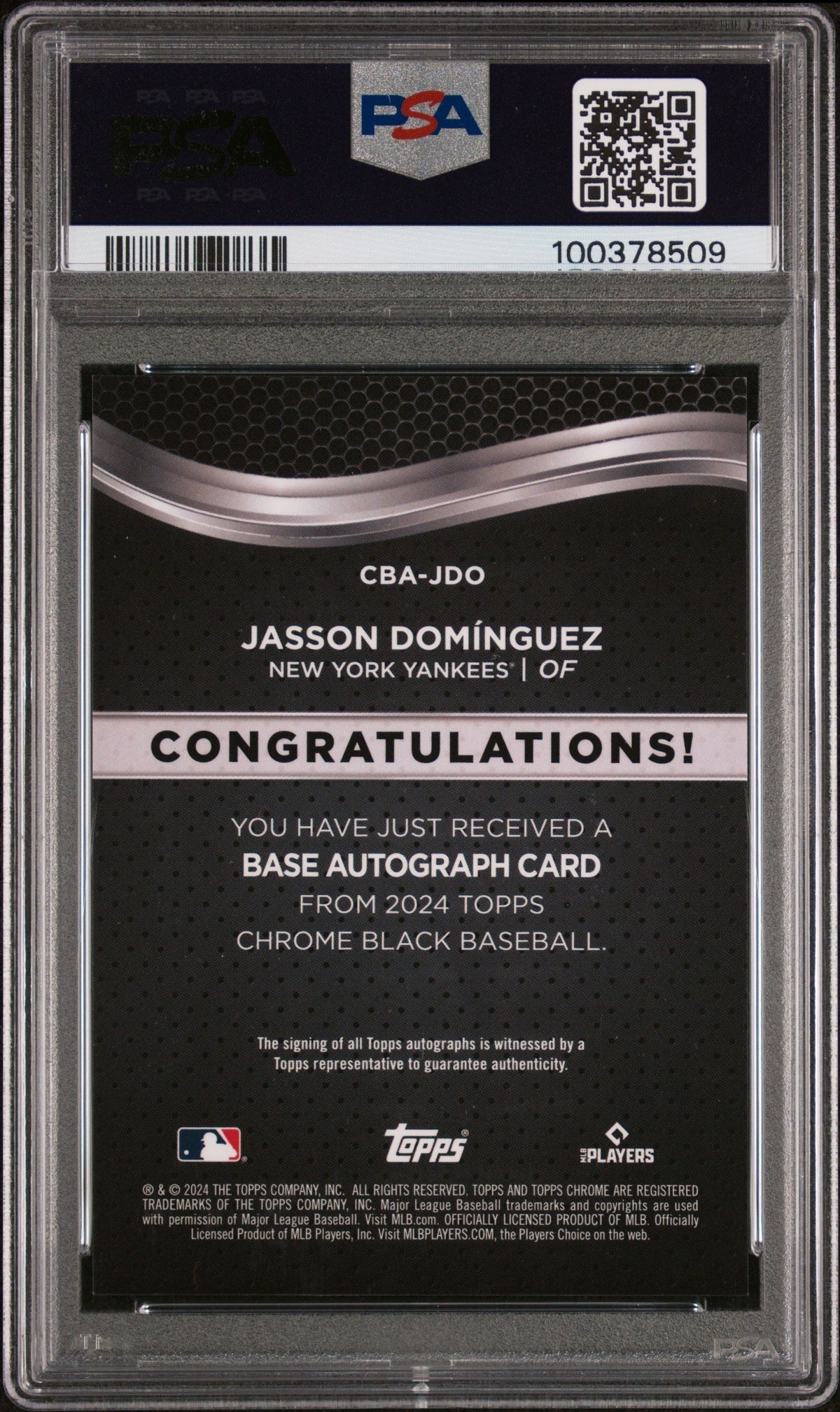 2024 Topps Chrome Black Auto Jasson Dominguez #JDO Green Refractor 61/99 PSA 10