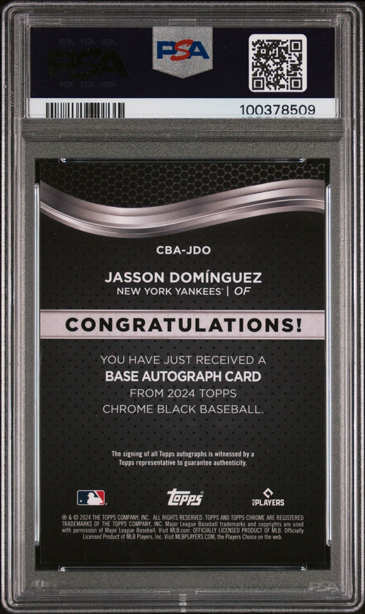 2024 Topps Chrome Black Auto Jasson Dominguez #JDO Green Refractor 61/99 PSA 10