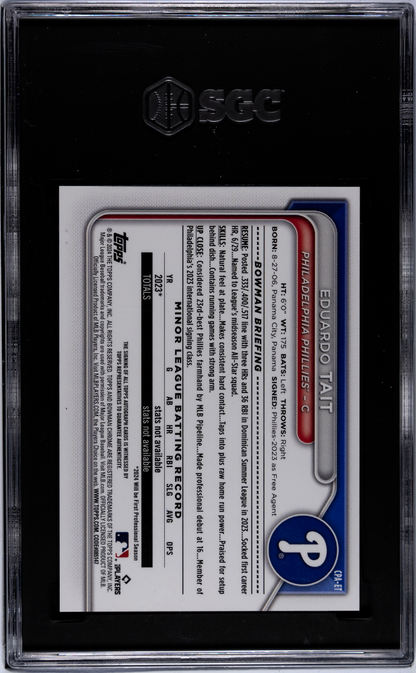 2024 Bowman Chrome Eduardo Tait #CPA-ET  Auto Green . Refractor SGC 9.5 Auto 10