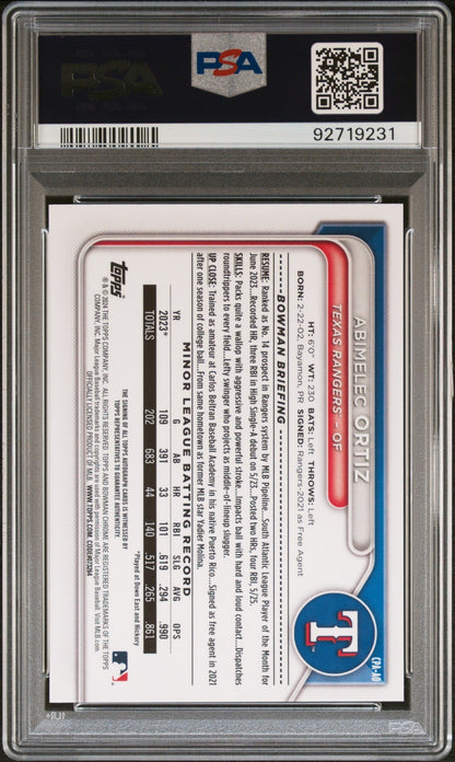 2024 Bowman Prospect Auto Abimelec Ortiz #CPAAO  Blu Lunar Ref /150 PSA 10