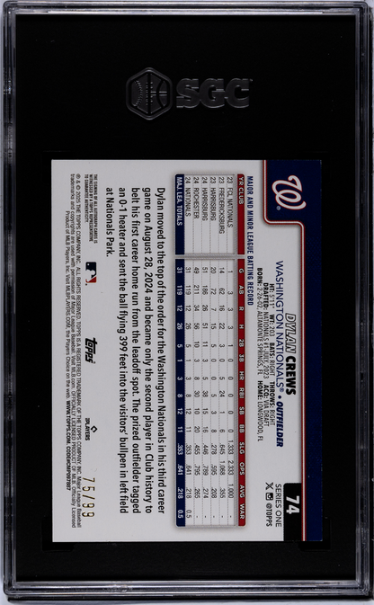 2025 Topps Dylan Crews #74 Flagship Real One Autograph Green Foil SGC 10 Auto 10