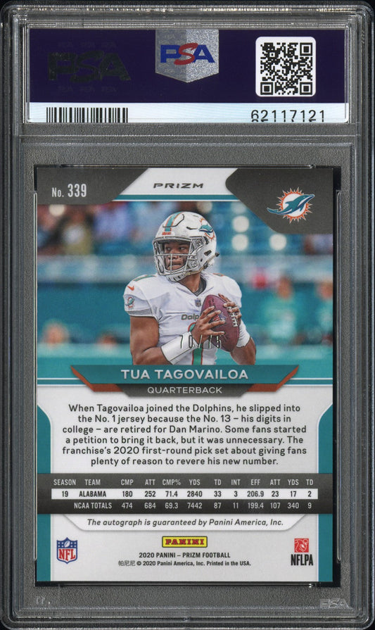 2020 Panini Prizm Tua Tagovailoa #339 Autograph Green Scope PSA 10