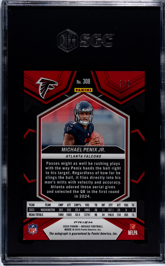 2024 Panini Mosaic Michael Penix JR. #308 Auto Black Gold Prizm SGC Auto 10 # /8