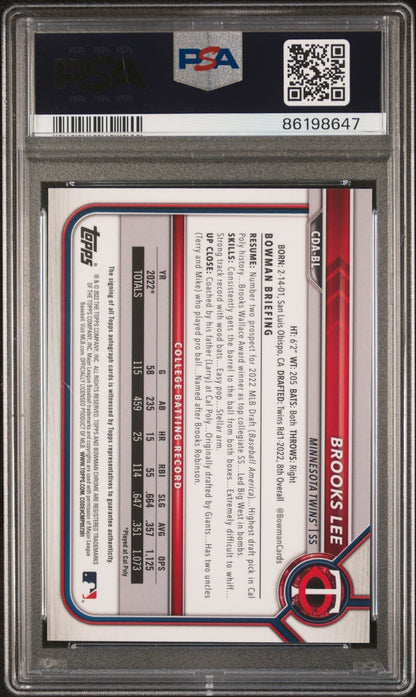 2022 Bowman Draft Chrome  Pick Auto Brooks Lee #CDABL DP Orange Refractor PSA 10