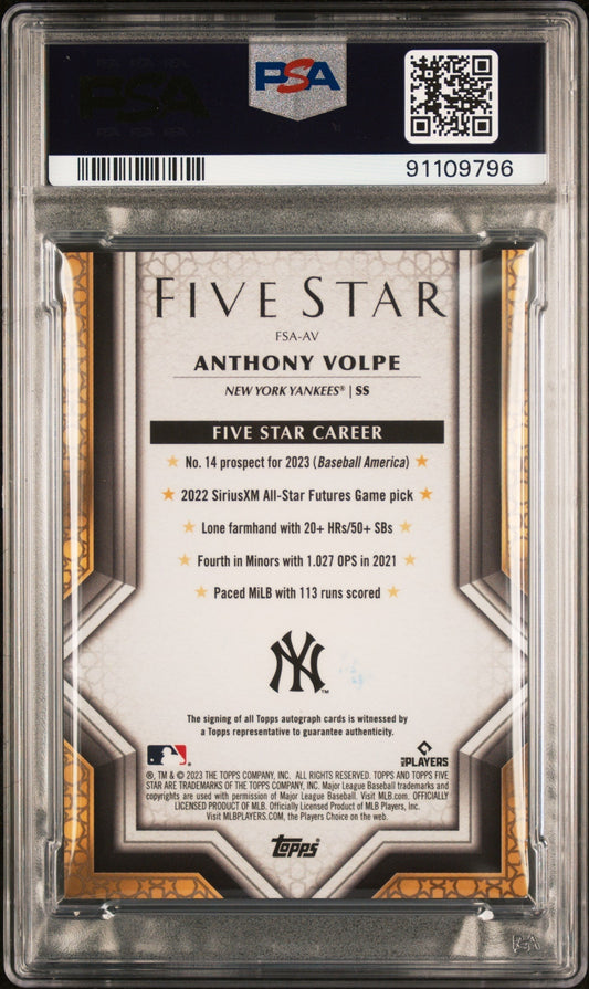 2023 Topps Five Star Autographs Anthony Volpe #FSAAV Blue 17/25 PSA 9