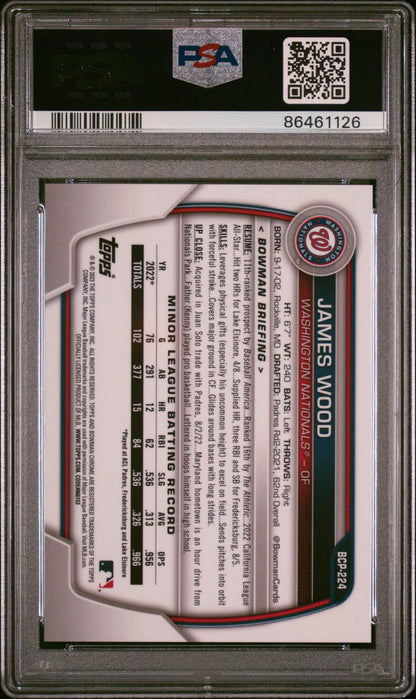 2023 Bowman Chrome Sapphire Prospects James Wood #224 Orange 40/75 PSA 10