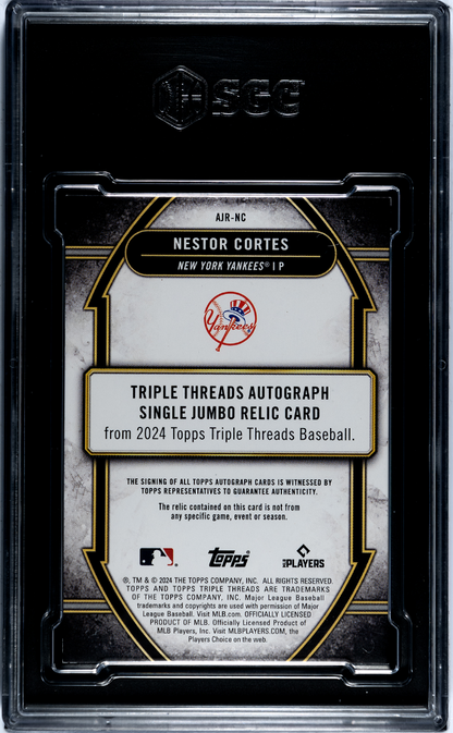 2024 Topps Triple Nestor Cortes #AJR-NC Auto Jumbo Relic Ruby 1 1 SGC 9 Auto 10