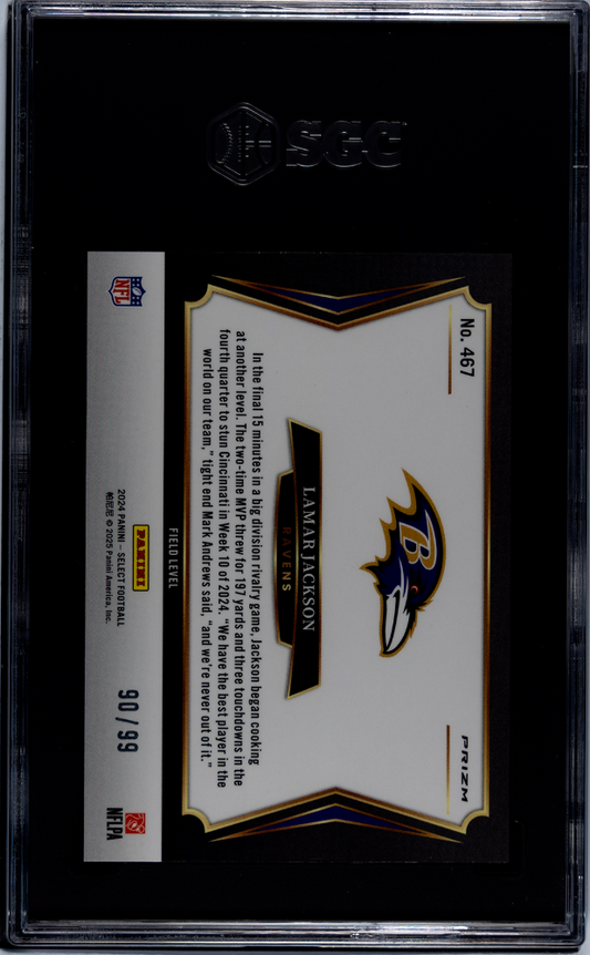 2024 Panini Select Lamar Jackson #467 Tri Color Prizm SGC 8.5