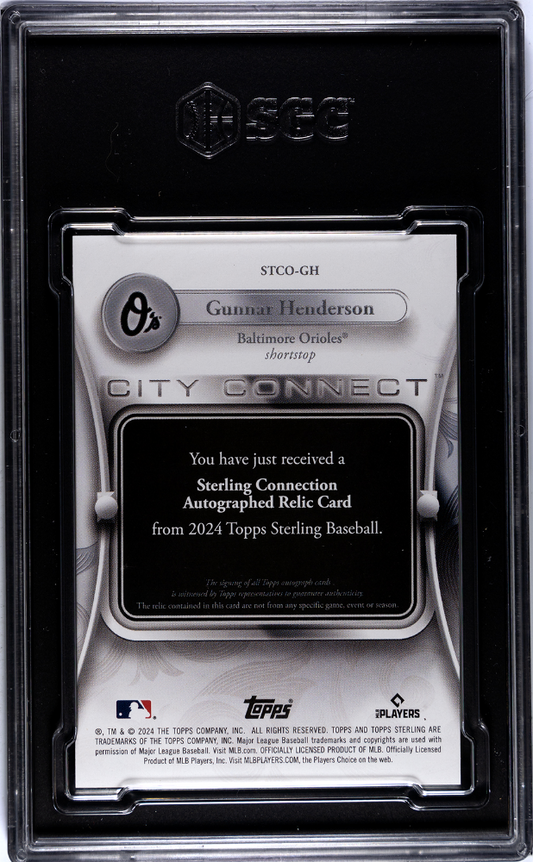 2024 Topps Sterling Gunnar Henderson #STCO-GH City Connect Mem. SGC 9.5 Auto 10