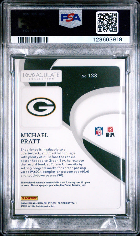 2024 Panini Immaculate Michael Pratt #128 Patch Auto Platinum 1/1 PSA 9