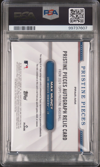 2024 Topps Pristine Pieces Auto Relics Max Muncy #MM RL Red Refractor 2/5 PSA 9