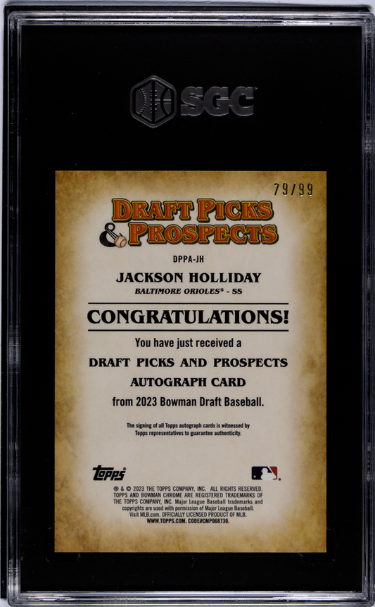 2023 Bowman Draft Jackson Holliday #DPPA-JH DP&P Autograph SGC 9.5