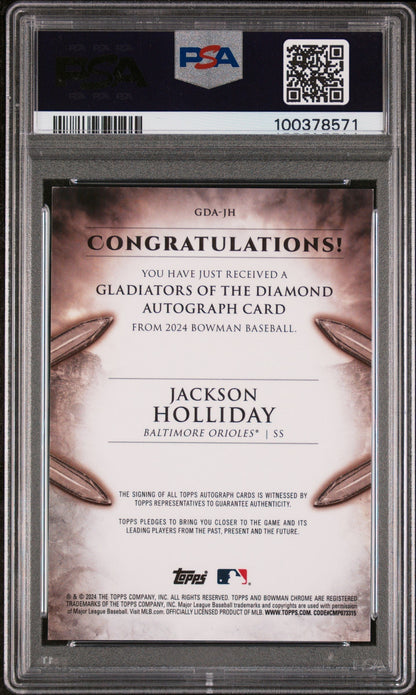 2024 Bowman Gladiators Of The Diamond Auto Jackson Holliday #GDAJH 99/99 PSA 8