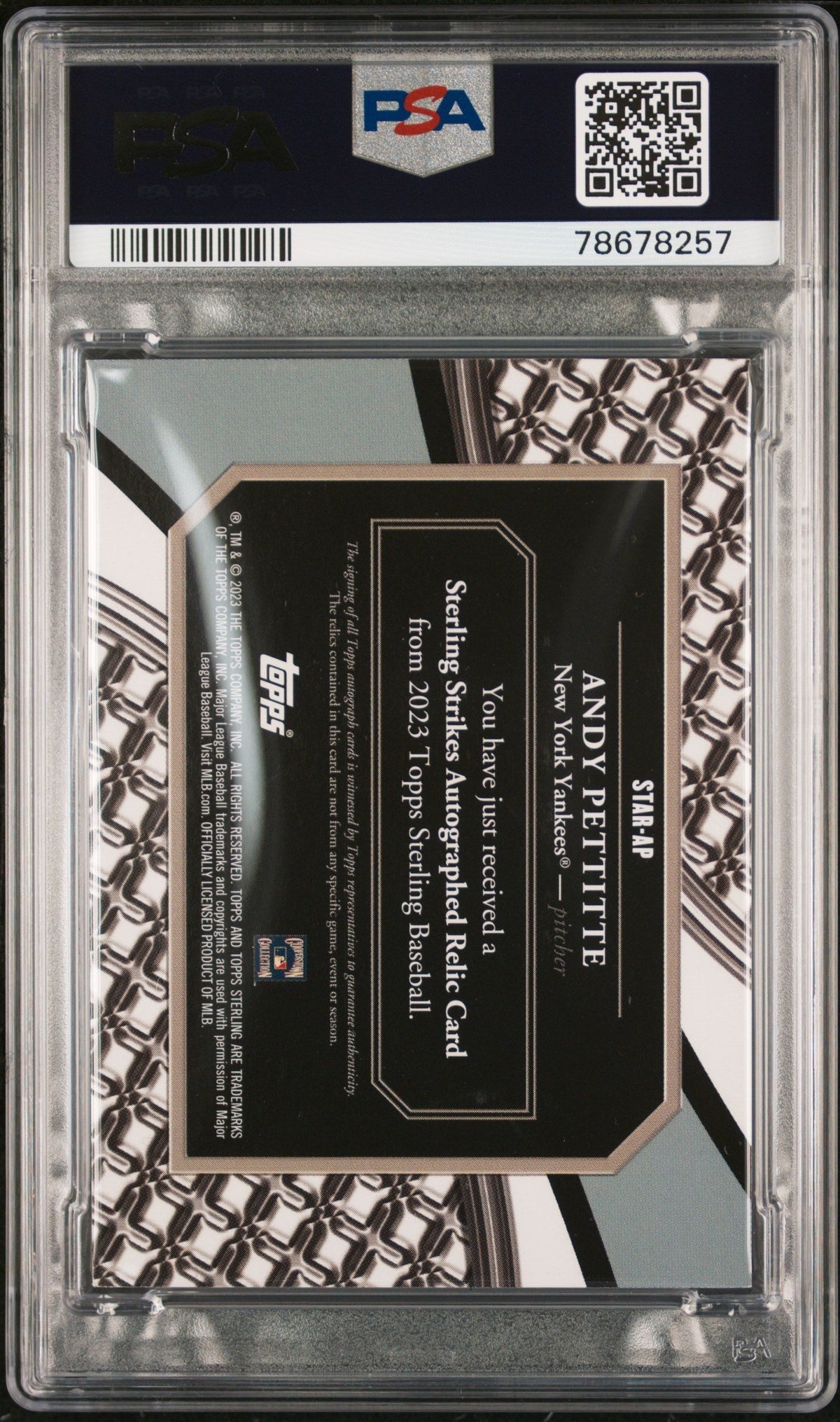 2023 Topps Sterling Strikes Auto  Andy Pettitte #STARAP Red 1 / 5 PSA 9 Auto 9