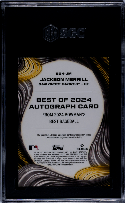2024 Bowman's Best Jackson Merrill #B24-JM  Green Refractor SGC 9.5 Auto 10