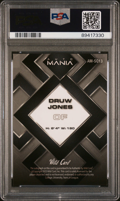 2023 Wild Card Auto Mania Autographs Druw Jones #AMSQ13 SQR  Red 2/6 PSA 10