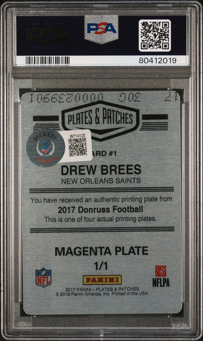 2017 Panini Plates & Patches Printing Plate Drew Brees  Mag. PP 1/1 PSA A Auto 8