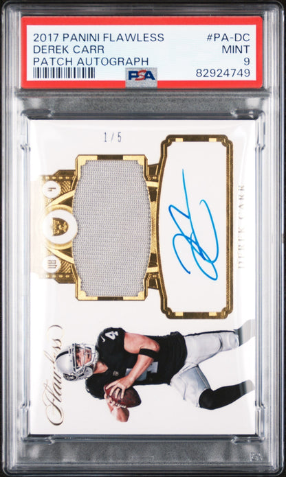 2017 Panini Flawless Derek Carr #PA-DC Patch Auto /5 PSA 9